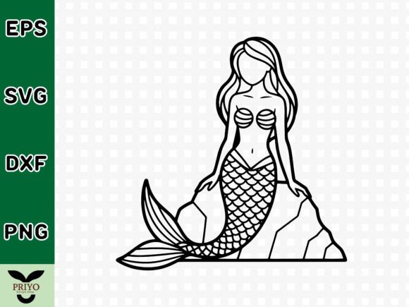 Beautiful Mermaid Sitting on Rock SVG