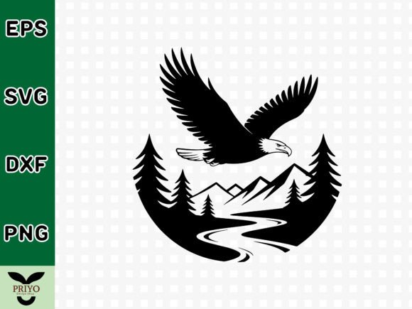 Eagle Flying over Mountain Landscape SVG