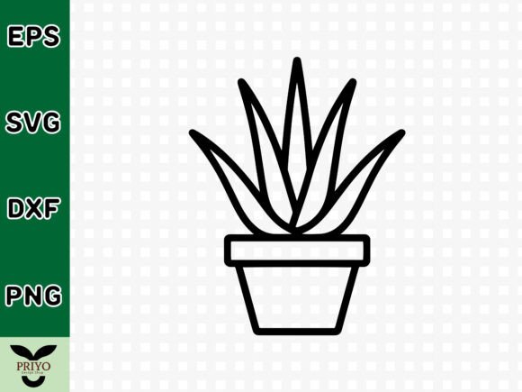 Potted Aloe Vera Plant Line Art