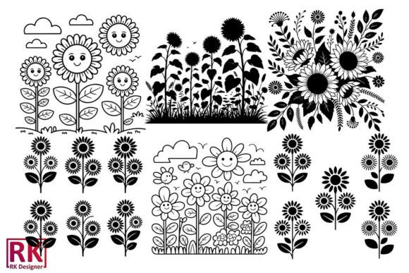 Sunflower Field Silhouette SVG Bundle